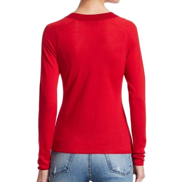 rag & bone Merino Wool Sweater V-Neck Long Sleeve Cut Out Detail Red M NWT - Picture 6 of 8